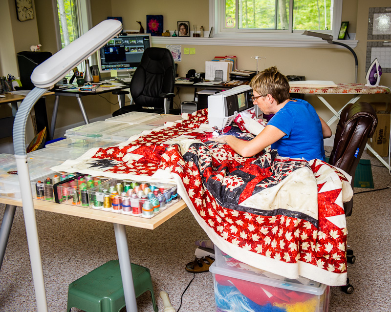 Makeshift Quilt Table Extension in Use