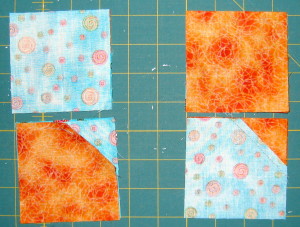 Sew squares together in each row.