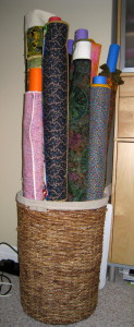 A basket full of quilted pool noodles.