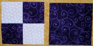 Lay out small 4 patch square and solid square.