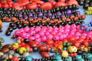 The colourful beads at the market.