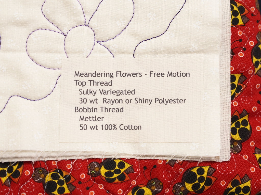 Label on a machine quilting sample.