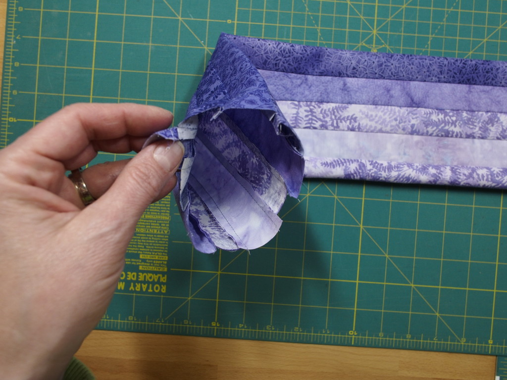 The fabric strips turned into a tube