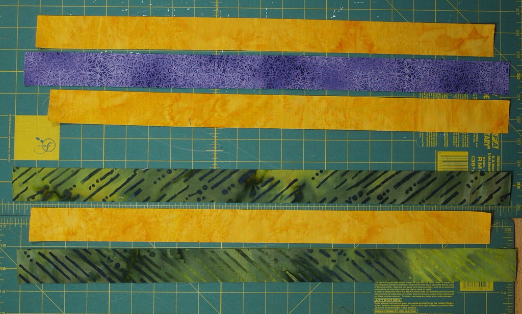 Strips cut and ready for sewing in appropriate groupings