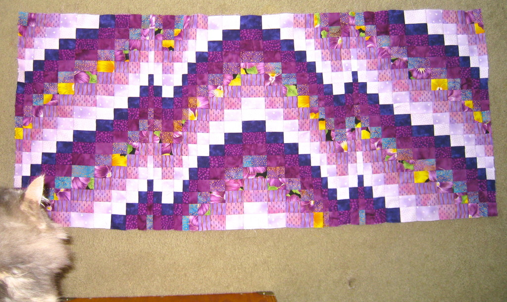 The top half of Bargello in Summer with the Bargello strips all sewn together
