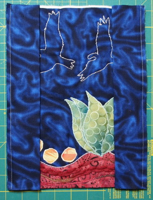 Stitch Along sunday Art Quilt with facing strips sewn in place with a ¼″ seam