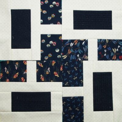 Easy three fabric block with four arranged together