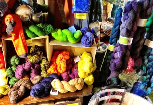 colourful yarn on a shelf