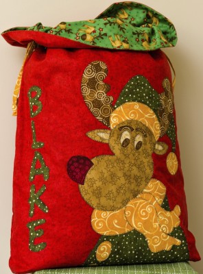 santa sac with Rudolph design