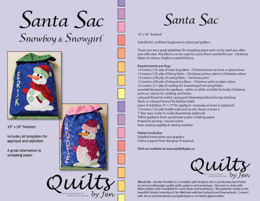 Santa Sac Pattern Cover for Snowboy and Snowgirl Gift Bags with Requirements List