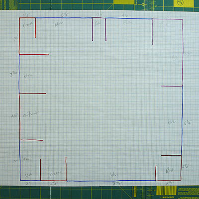 Square, lines and numbers on graph paper