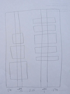 Lines on white paper with rectangles and squares