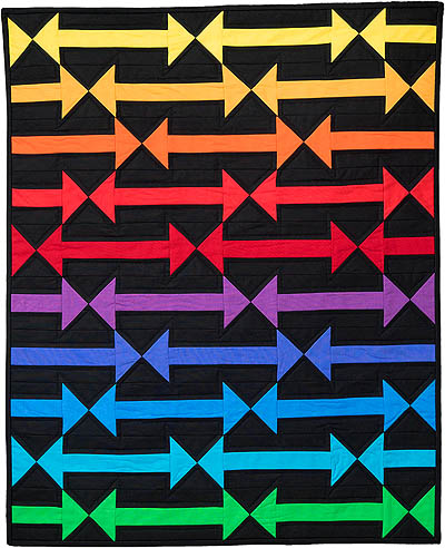 Follow the arrow quilt in black and brights