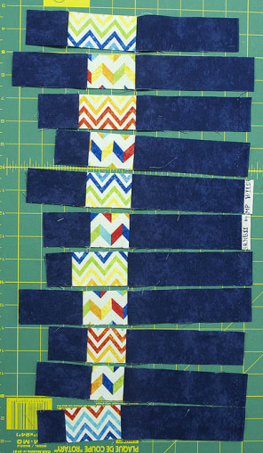 Strips still connected in a chain with thread