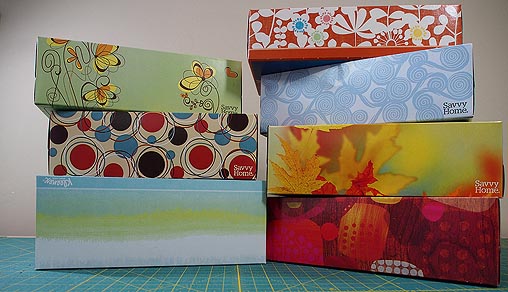 6 tissue boxes with multiple designs
