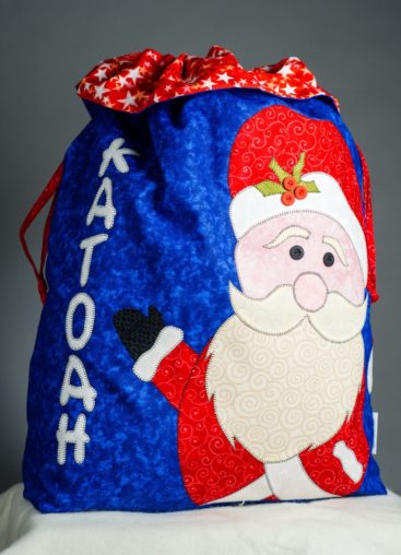 Blue Santa sac with Santa Claus applique