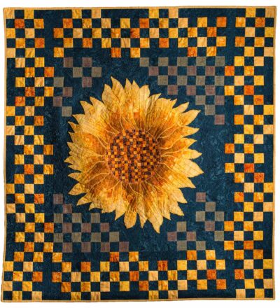 Sunfower wall hanging quilt with bargello appliqué