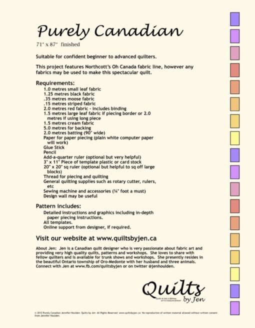 Purely Canadian Quilt Pattern Requirements - Back Cover