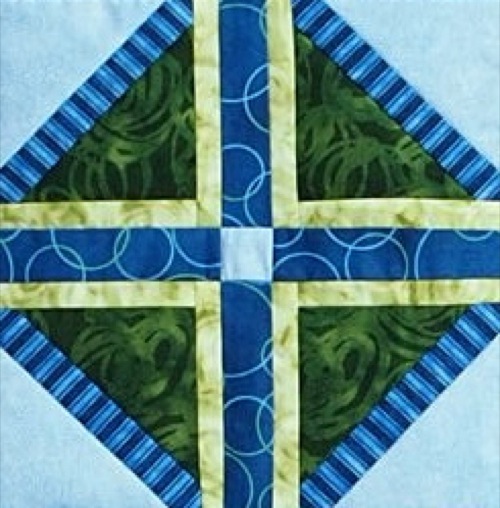 Blue and green Criss Crossed block