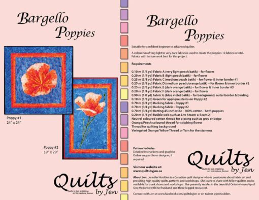 Bargello Poppies Wall Hanging Art Quilt Pattern with Fabric Requirements
