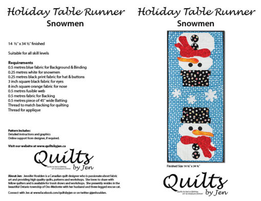 Snowmen Table Runner Quilt Pattern with Requirments