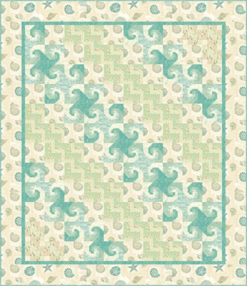 Ebb and Flow Quilt in Serenity Spa fabrics and snail scroll blocks