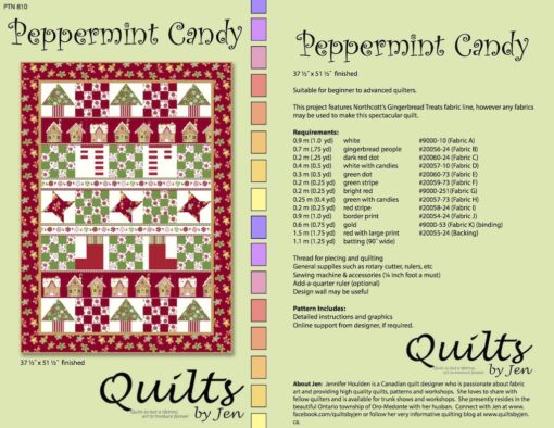 Peppermint Candy Christmas Quilt Pattern Cover with Fabric Requirements
